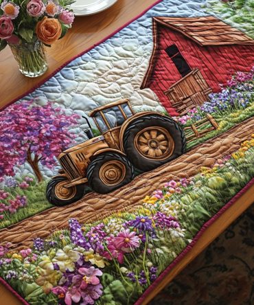 Golden Fields Tractor Quilted Table Runner