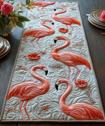 Golden Flamingo Quilted Table Runner