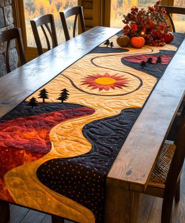 Golden Forest Road Quilted Table Runner