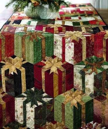 Golden Gift Parade Quilted Table Runner