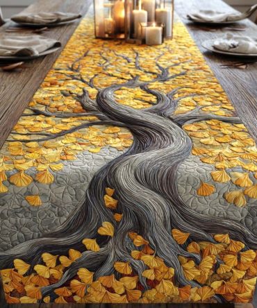 Golden Ginkgo Quilted Table Runner
