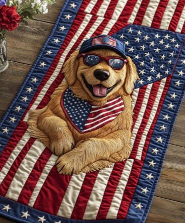 Golden Glory Dog Quilted Table Runner