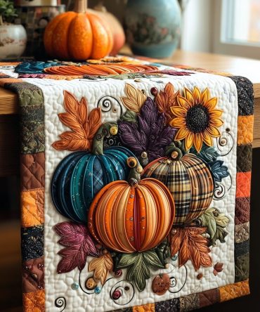 Golden Gourd Garden Quilted Table Runner