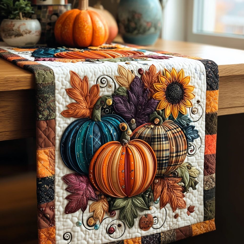 Golden Gourd Garden Quilted Table Runner