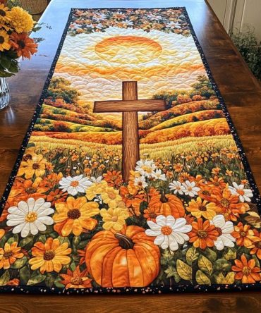 Golden Harvest Cross Quilted Table Runner