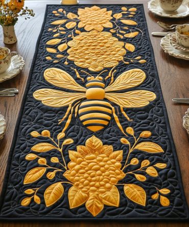 Golden Hive Blooms Quilted Table Runner
