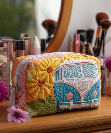 Golden Horizon Camper Quilted Makeup Bag