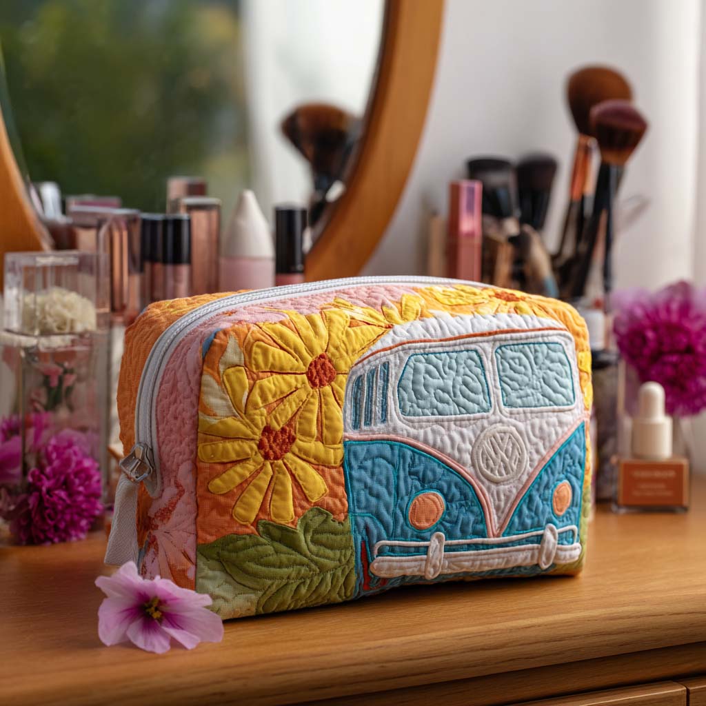 Golden Horizon Camper Quilted Makeup Bag