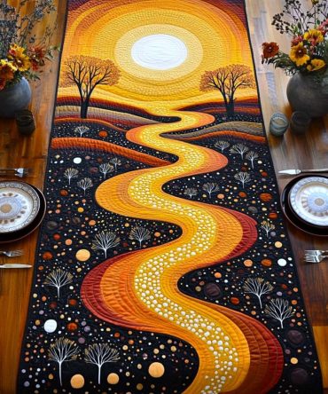 Golden Horizon Trail Quilted Table Runner