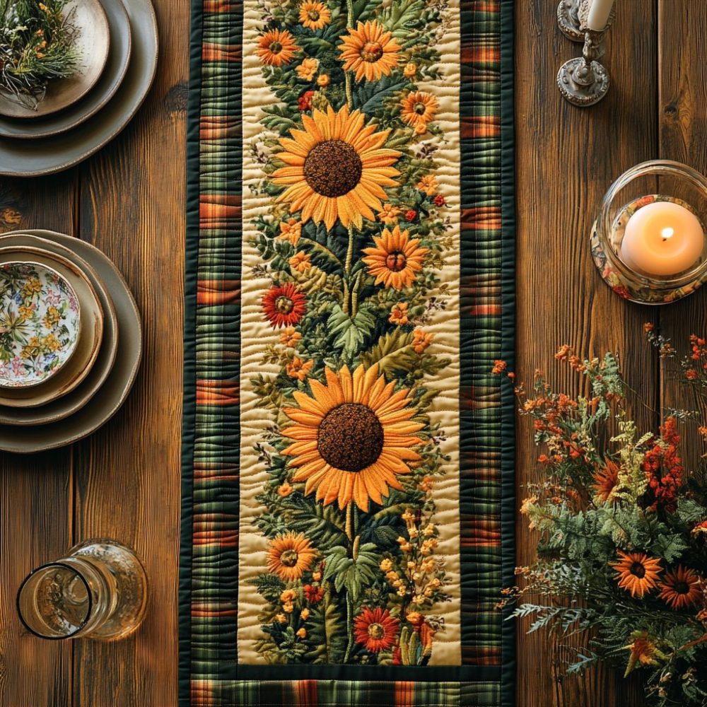 Golden Hour Blossoms Quilted Table Runner