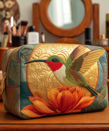 Golden Humming Quilted Makeup Bag