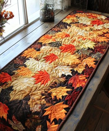Golden Leaves Quilted Table Runner