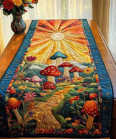 Golden Mushroom Trail Quilted Table Runner