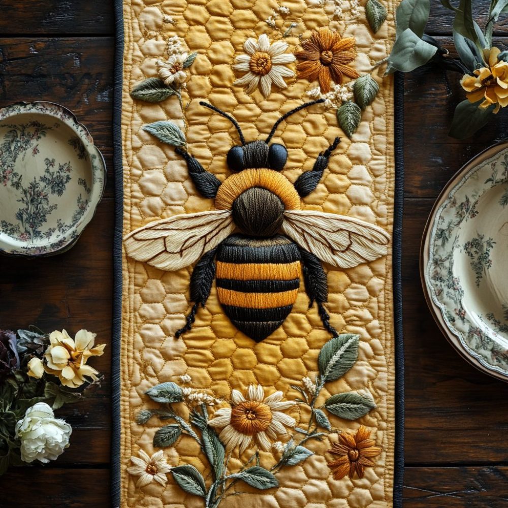 Golden Nectar Quilted Table Runner