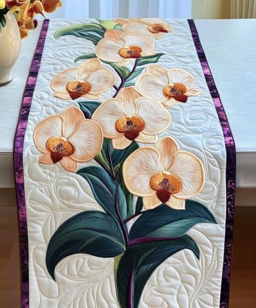 Golden Orchids Quilted Table Runner