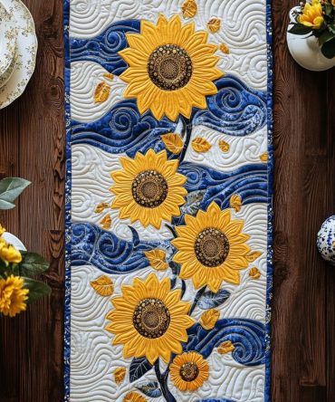Golden Petal Drift Quilted Table Runner