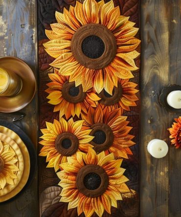 Golden Petals Quilted Table Runner