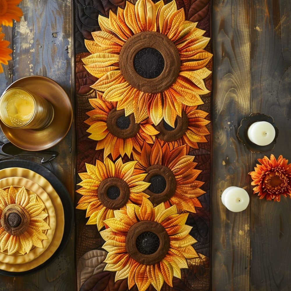 Golden Petals Quilted Table Runner