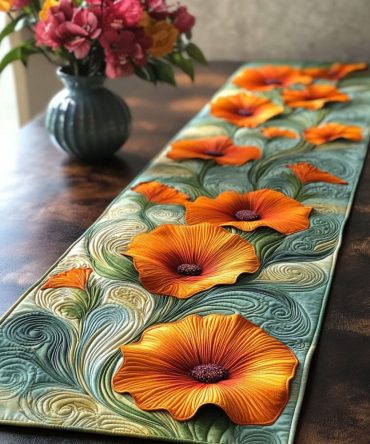 Golden Poppy Dreams Quilted Table Runner