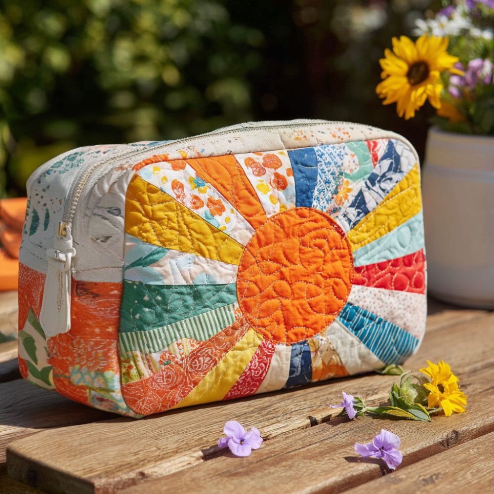 Golden Ray Quilted Makeup Bag