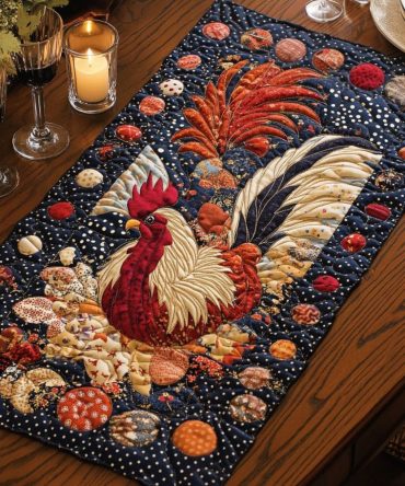 Golden Rooster Quilted Table Runner