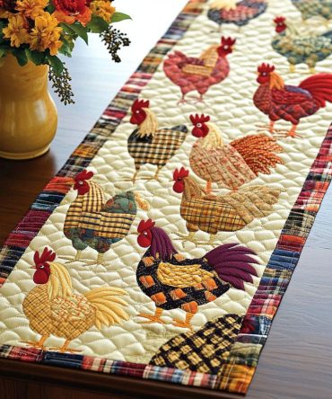 Golden Roosters Quilted Table Runner