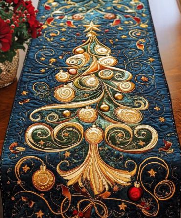 Golden Spiral Pines Quilted Table Runner