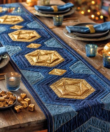 Golden Star Splendor Quilted Table Runner