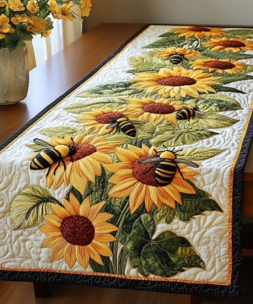 Golden Sunflower Path Quilted Table Runner
