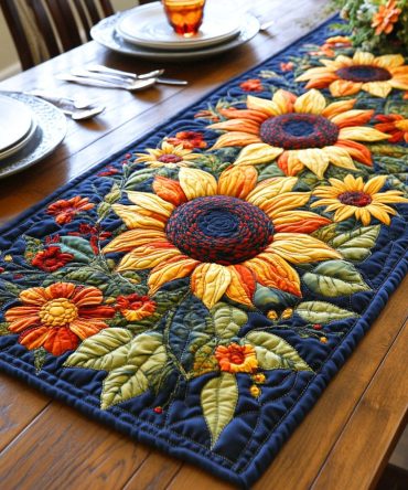 Golden Sunlight Bloom Quilted Table Runner