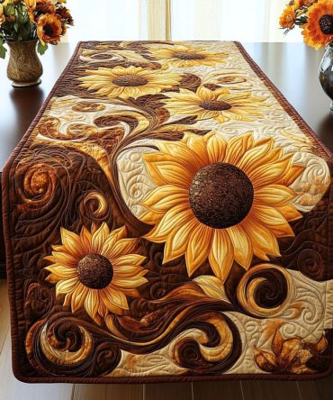 Golden Swirl Quilted Table Runner