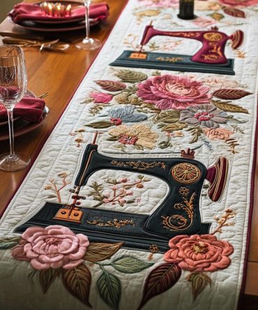 Golden Thimble Quilted Table Runner