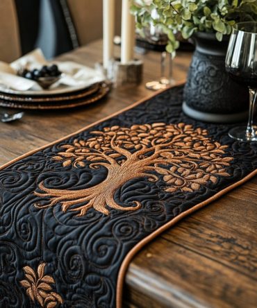 Golden Veins Quilted Table Runner