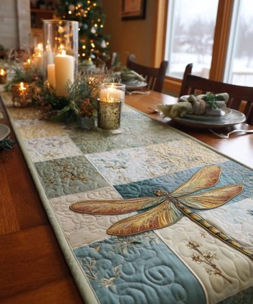 Golden Wing Glimmer Quilted Table Runner