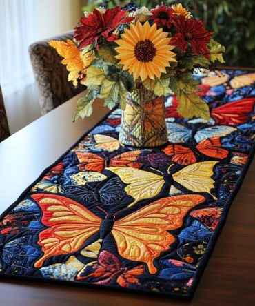Golden Wings Delight Quilted Table Runner