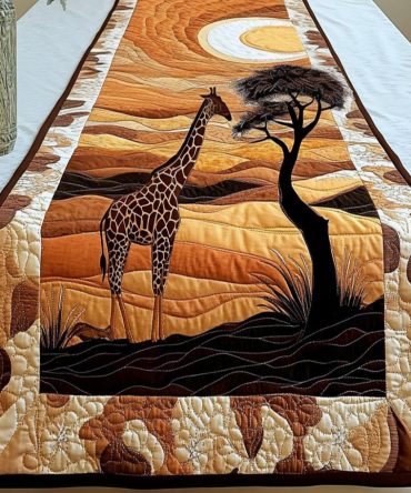 Graceful Giraffe Pair Quilted Table Runner