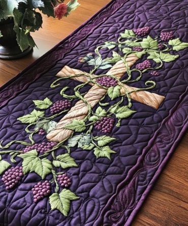 Grape Vine Cross Quilted Table Runner