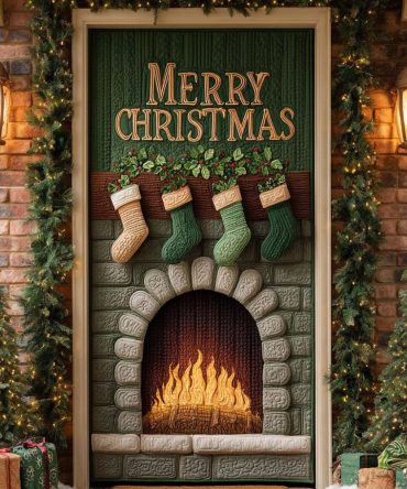 Green Classic Fireplace Quilted Door Cover