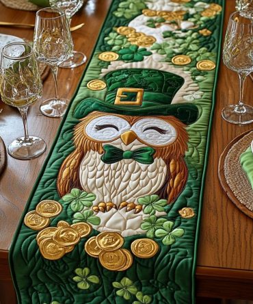 Green Fortune Quilted Table Runner