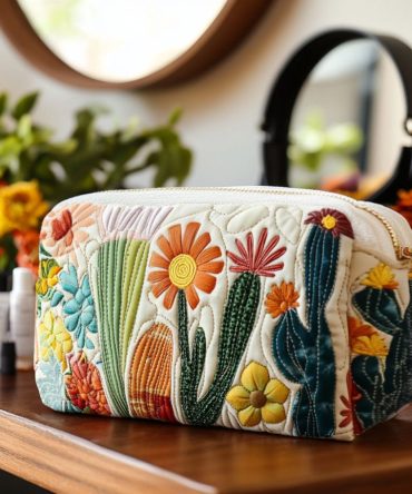 Green Spines Quilted Makeup Bag