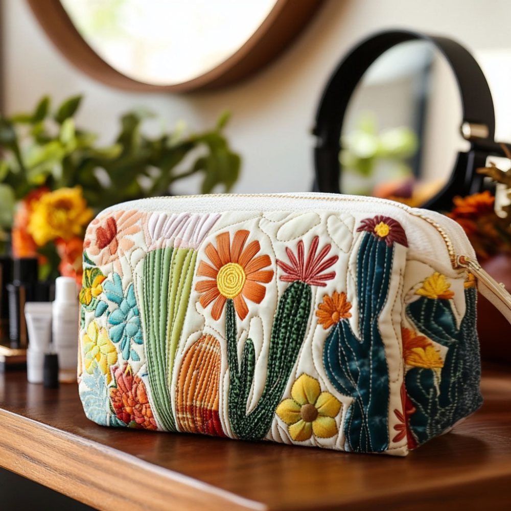 Green Spines Quilted Makeup Bag