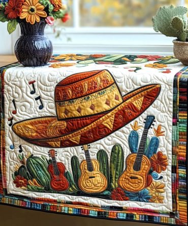 Guitar And Sunshine Celebration Quilted Table Runner