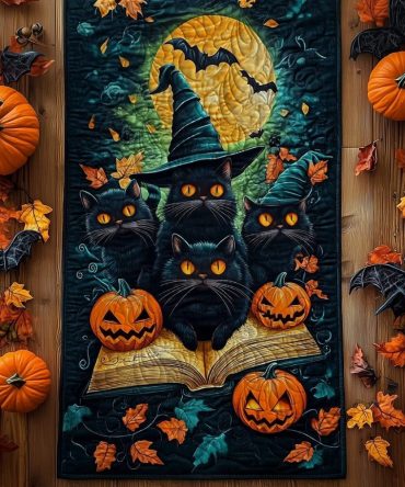 Halloween Night Whiskers Quilted Table Runner