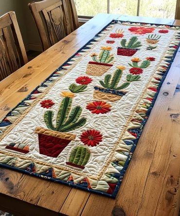 Happy Cactus Quilted Table Runner