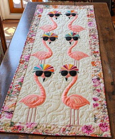 Happy Flamingo Quilted Table Runner