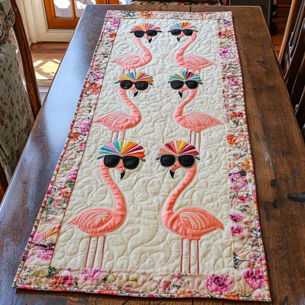 Happy Flamingo Quilted Table Runner
