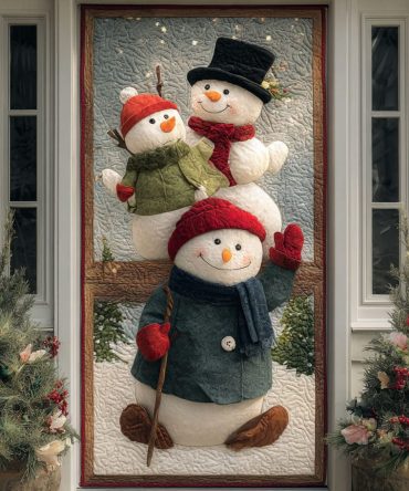 Happy Snow Stack Quilted Door Cover