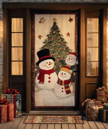 Happy Snowman Quilted Door Cover