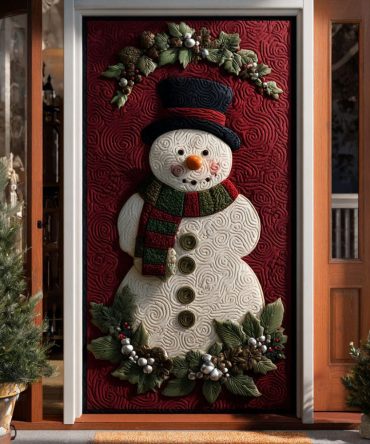 Happy Snowtop Quilted Door Cover