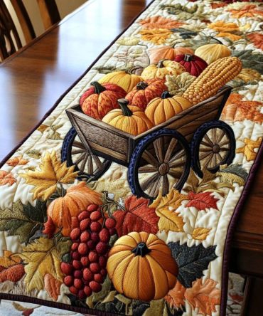 Harvest Bounty Wheelbarrow Quilted Table Runner